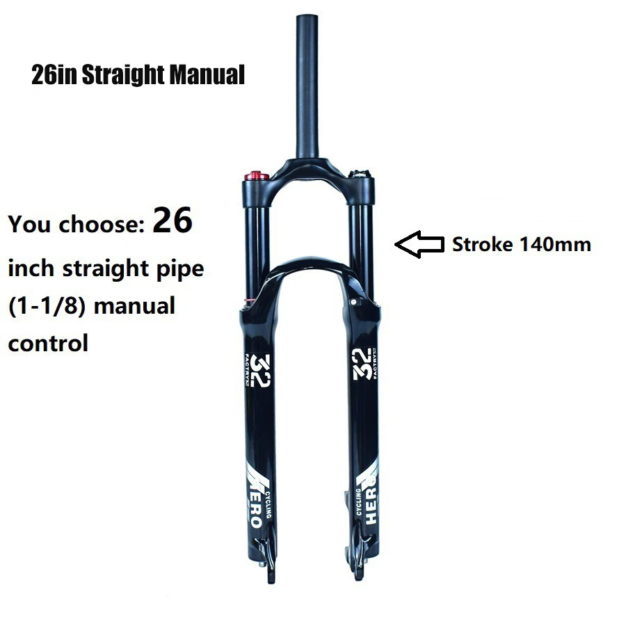 Mountain bike air suspension 140mm travel magnesium alloy black glossy fork 26 27.5 29 inch straight tapered tube shock absorber