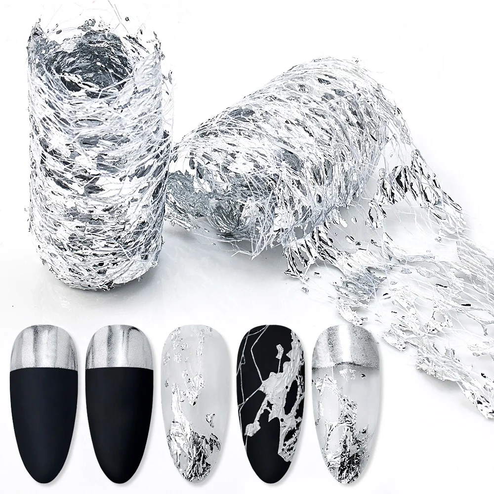 1Roll/Box Net Line Nail Stickers For Nails Gold Silver Mesh Nail Transfer Foil Paper Decals 3D Nail Art Decorations DIY Design image 2