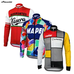 Jersey de Ciclismo de equipo Retro, Jersey de manga larga, Polar térmico fino o de invierno, personalizado, clásico, para carreras de montaña y carretera, novedad