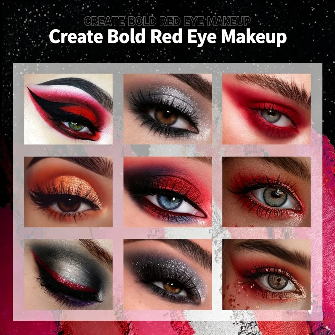 Crimson Flame Eyeshadow Palette Gothic Red Shades Scarlet Night Halloween Party Creative Makeup Palette Long Wear Easy to Blend