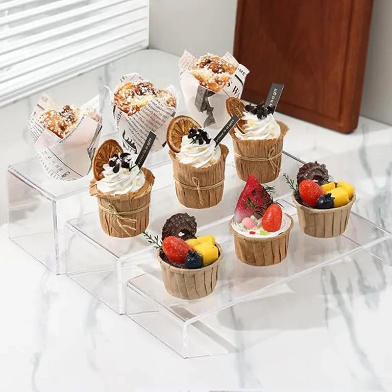 Acrylic Layered Storage Shelf U-shaped Height Increasing Figurine Organizer Desktop Pastry Display Stacking Shelf Storage Holder