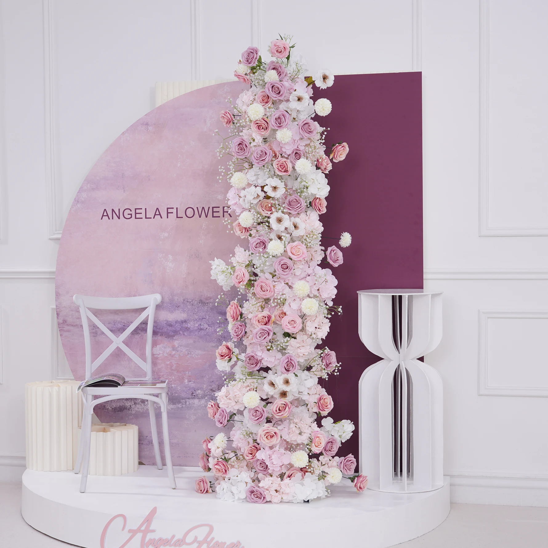 赤ちゃんのためのピンクと白のバラの結婚式の装飾,花の列の配置,イベントの舞台用品,写真アクセサリー,ウィンドウディスプレイ,a8849