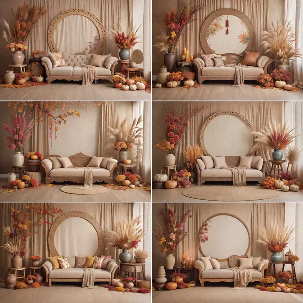 MOON.QG Bohemia Fall Background Photography Thanksgiving Thatch Autumn Photocall Backdrop Children Studio Photocall Accessories