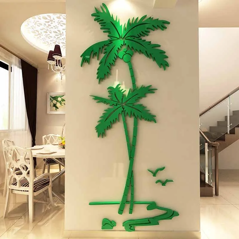 Creative Cartoon Coconut Tree Acrylic Wall stickers For kids room Dining room Livingroom DIY Wall decoration Home decor Decal