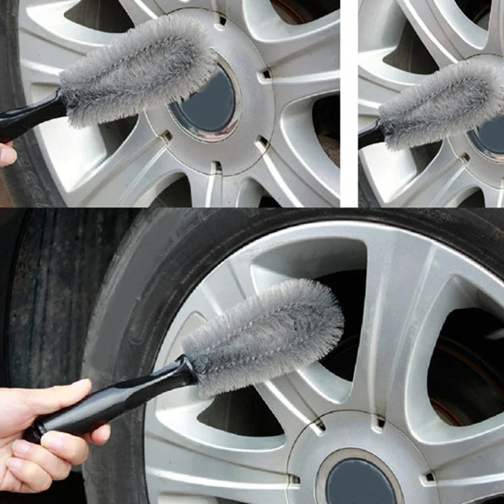 NEW Wheel Brush Tire Cleaning Brush Tool Car Rim Scrubber Cleaner Duster Handle Motorcycle Truck Wheel Car Grooming Brush New