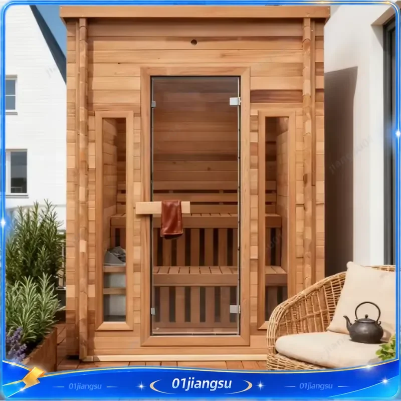 Custom 2-4 Person Solid Wood Outdoor Steam Sauna Room Red Cedar Hemlock Modern Dry Sauna 9KW Heater for Villa Garden Park