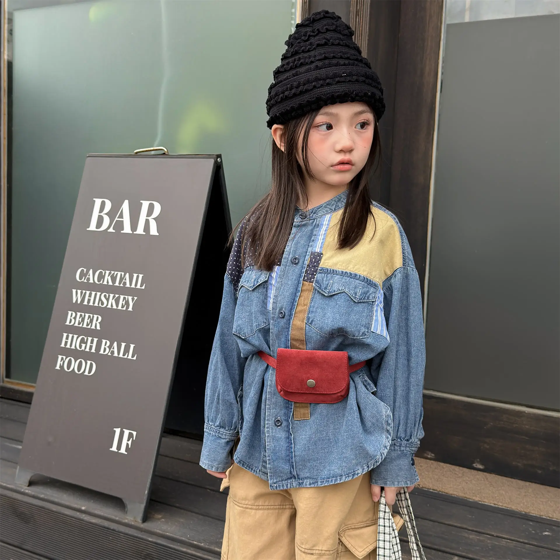 

2026 Spring New Children Long Sleeve Denim Shirts Fashion Girls Patch Shirts Kids Clothes Toddler Boys Casual Tops Coat