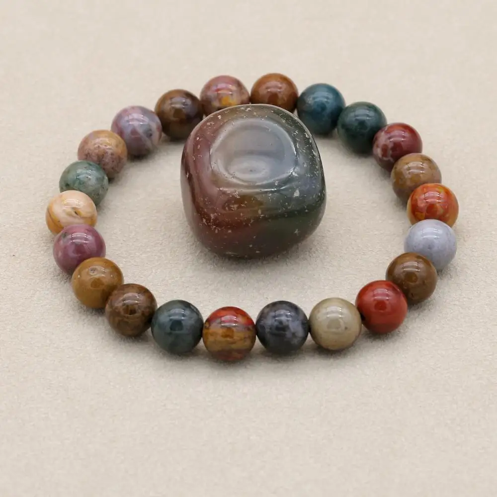 8mm Natural Stone Ocean Jasper Beaded Bracelet for Women Men Health Care Healing Yoga Strand Bracelet Handmade Jewelry Gifts