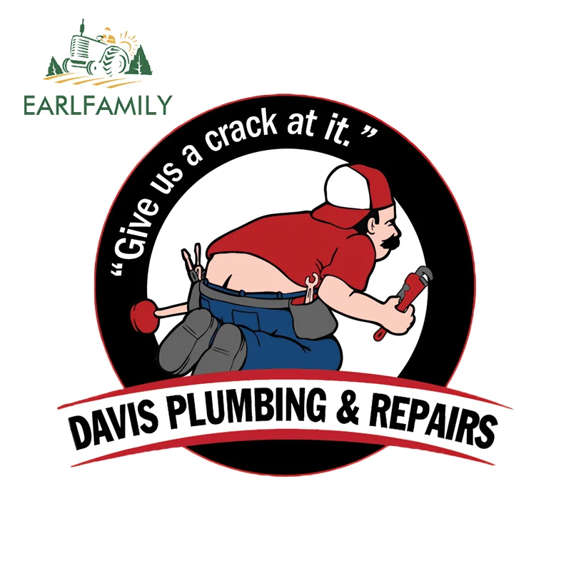 EARLFAMILY Plumber Funny Checking Car Sticker Fashion JDM Give Us A Crack At It Toolbox Decal Sunscreen Helmet Car Accessories
