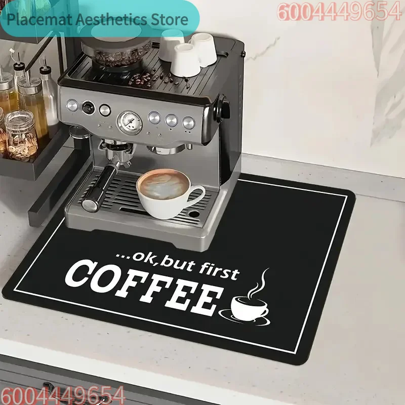 Ok But First Coffee Print Absorbent Mat Kitchen Antiskid Draining Bathroom Drain Pad Tableware Mats Decoration