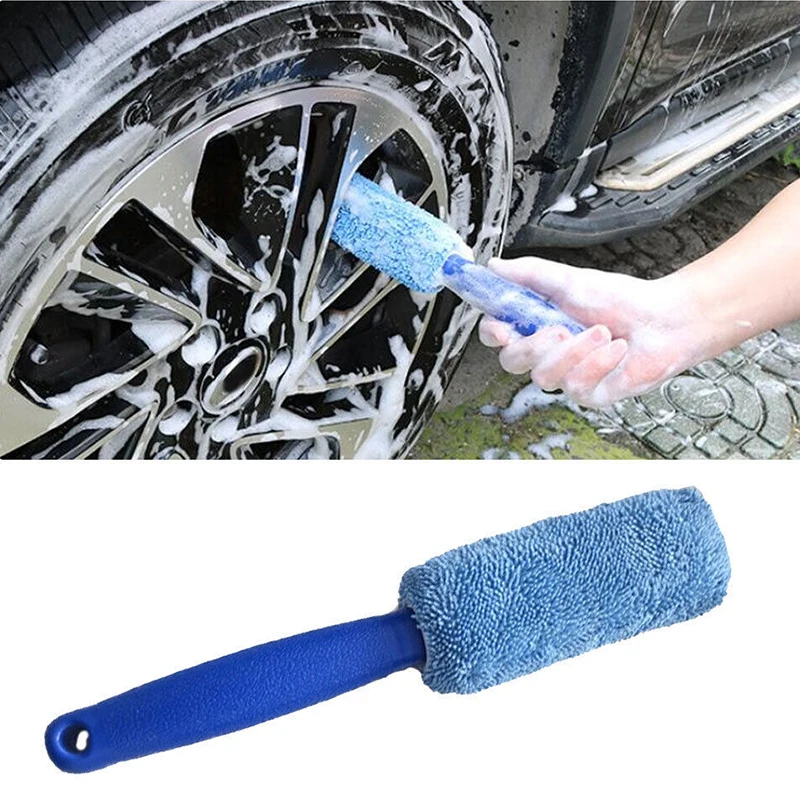 1pc Microfiber Long Handle Car Wash Tire Brush Wheel Hub Brush Braid Cloth Can Be Mounted Car Tire Cleaning Brush Supplies