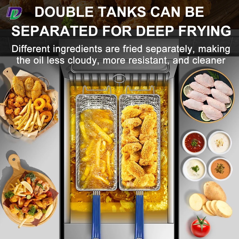 Commercial Kitchen Restaurant Catering Equipment Chicken Potato Two Tank Fat Fryer Electric Deep Fryers