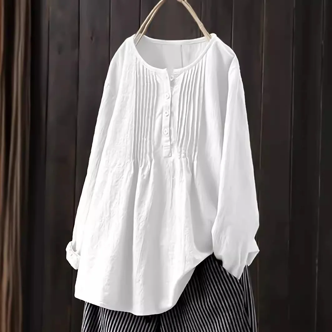 2024 Spring Summer New Casual Cotton Hemp Bamboo Long Sleeve Sleeve Large Size Loose Shirt Woman