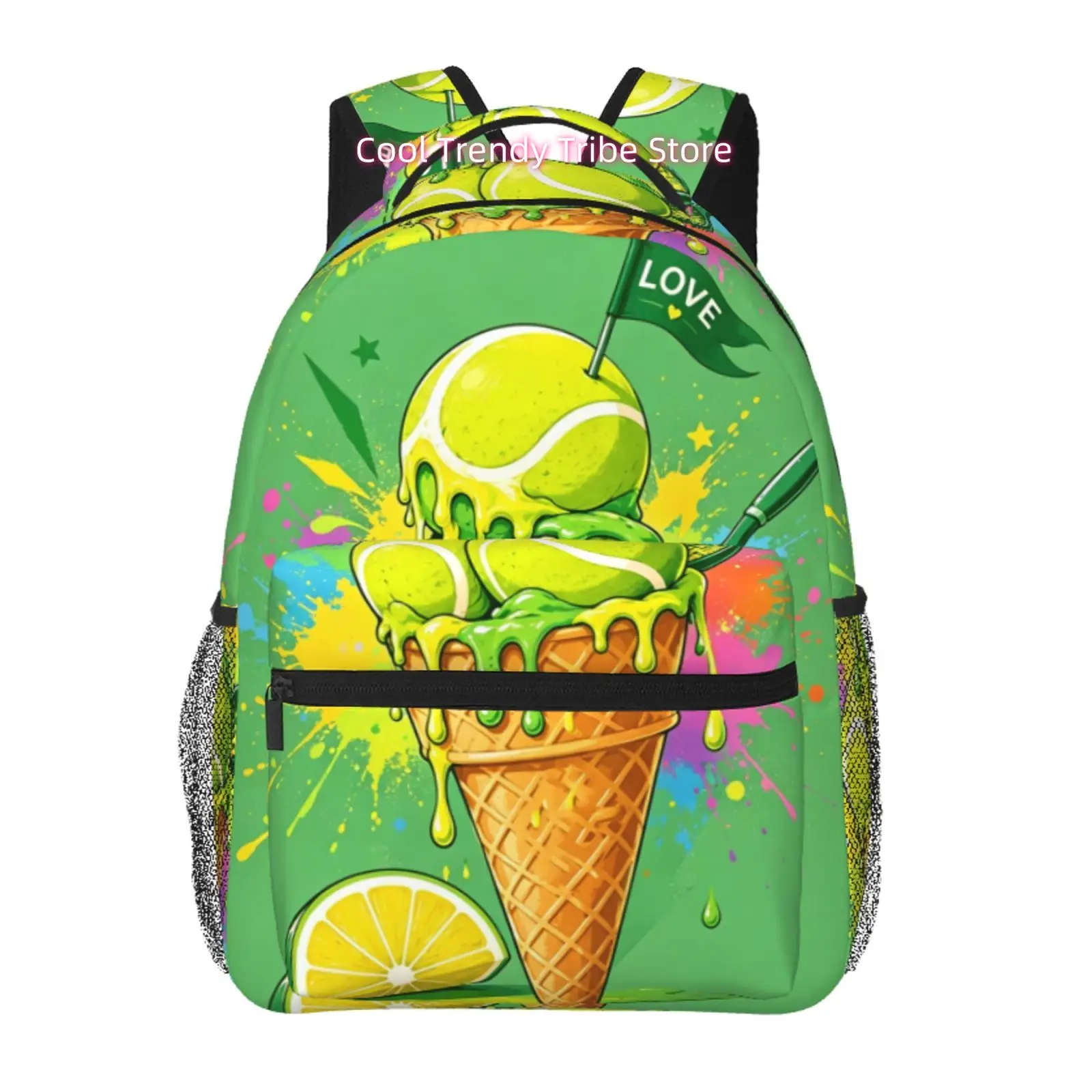 Tennis Ball Ice Cream Print Adult Backpack, Oxford Cloth Adjustable Strap Casual Bag for Women, Suitable for Travel, Daily Commu