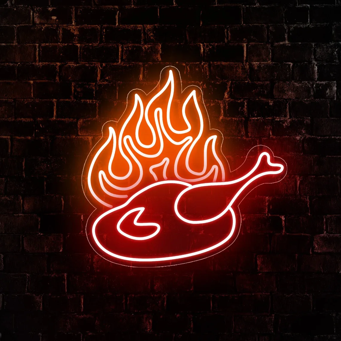 

Roast Chicken Neon Sign Chicken LED Neon Sign Chicken Shop Restaurant with Flame Decoration Living Room Art Neon