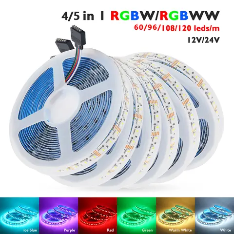 12V 24V RGBW RGBWW RGB CCT LED Strip Light Tape 4 5 Colors In 1 Chip SMD 5050 60 108 120Leds/M 5M TV BackLight Flexible Ribbon