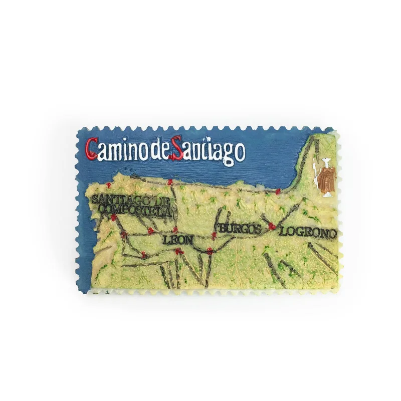 Imán para refrigerador de resina 3D - Mapa de Camino de Santiago con imán fuerte - Paisaje detallado de España y rutas de peregrino