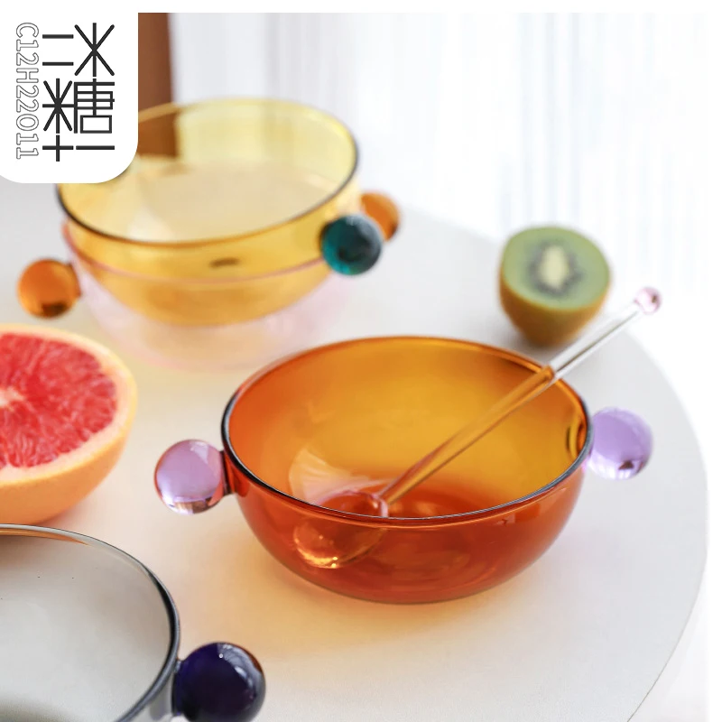 Round Bowl Goblet Dessert Glass Mug S-shaped Cup Stem Ice Cream Bowl Cup Milkshake Dessert Cup Colored Borosilicate  Glass