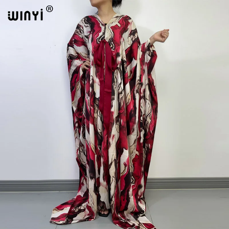 Europe 2022 autumn WINYI summer elegant Sexy beach comfortable Abstract printing women's robes long beach V-neck Bohemian dress