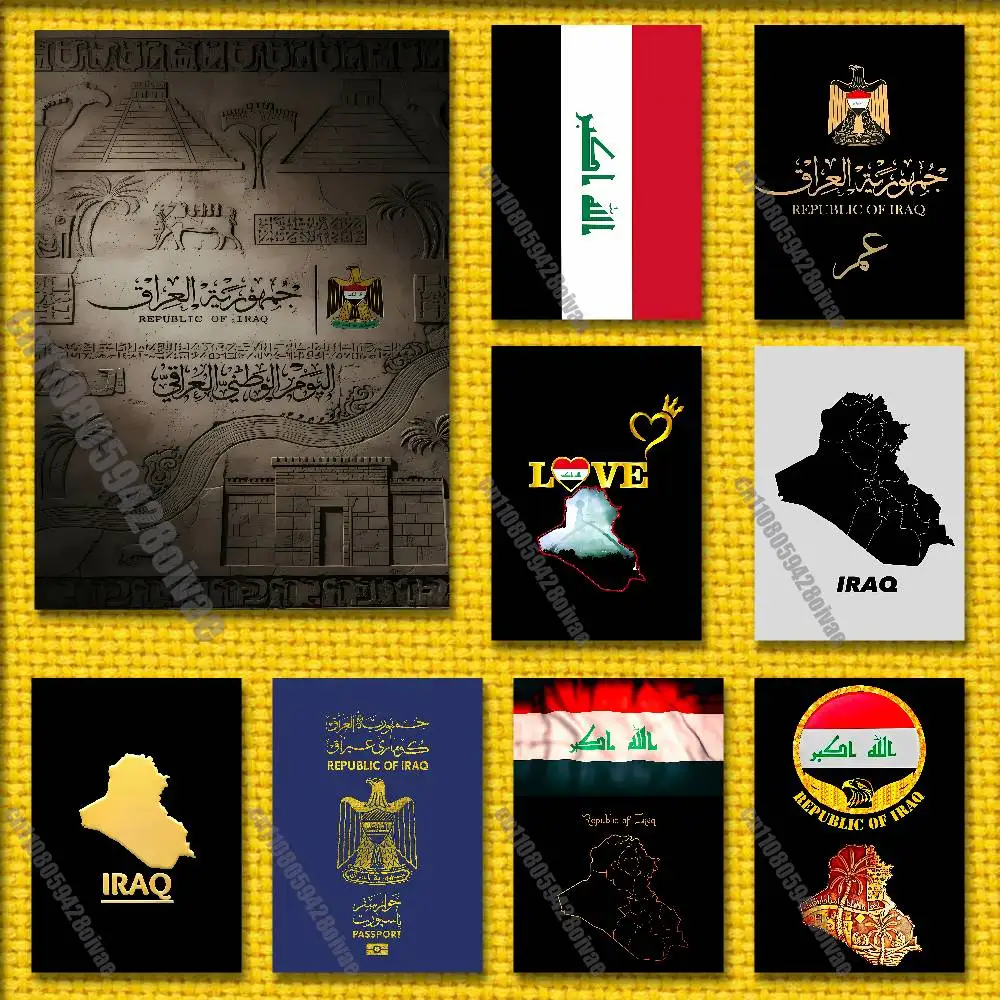 Republic Iraq Passport Map Flag Poster Wall Sticker Suitable For Bedroom 30x40cm Self-adhesive Decorative Fans Playbill Case