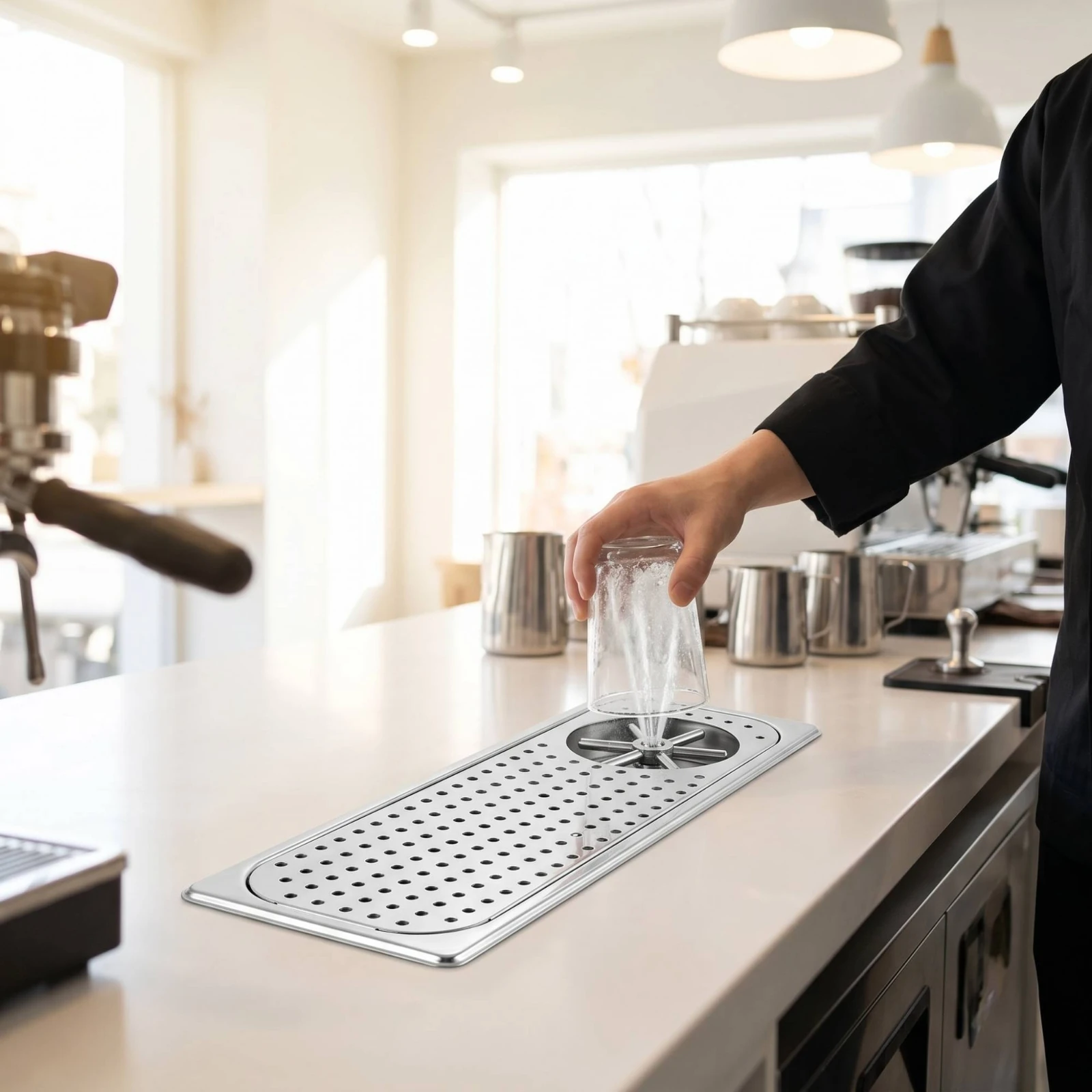 

Kitchen Fixture Bar Sink Rinser Embedded Bar Counter Cup Washer Easy Installation Round Spray Head for Baristas