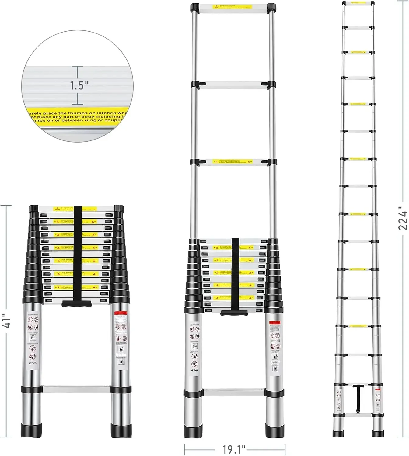 Ladder 20.3FT, Telescopic Extension Ladder, Aluminum Alloy Folding Ladder Portable Multi-Purpose for Indoor Outdoor Work, Heavy