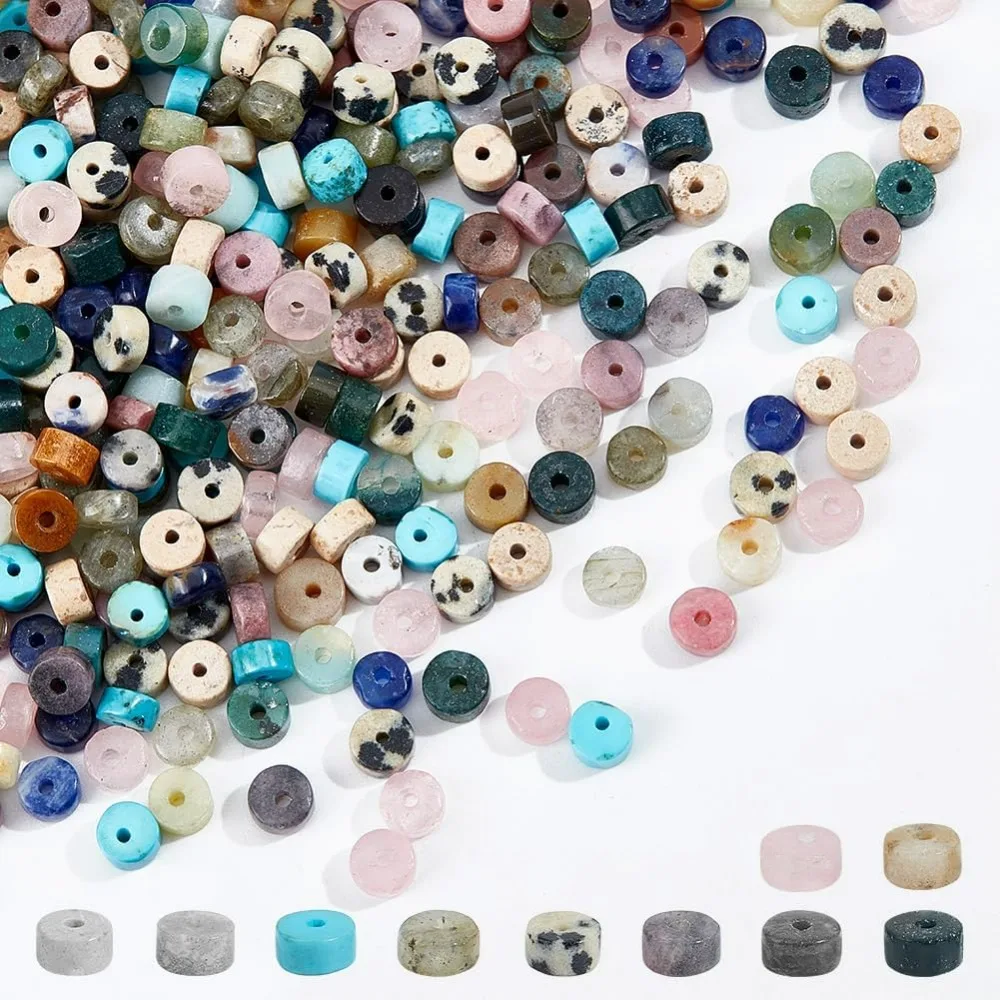 300 Pcs 10Styles Natural Stone Heishi Beads 4mm Mixed Disc Gemstone Beads Strands Flat Round Stone Beads Loose Spacer making kit