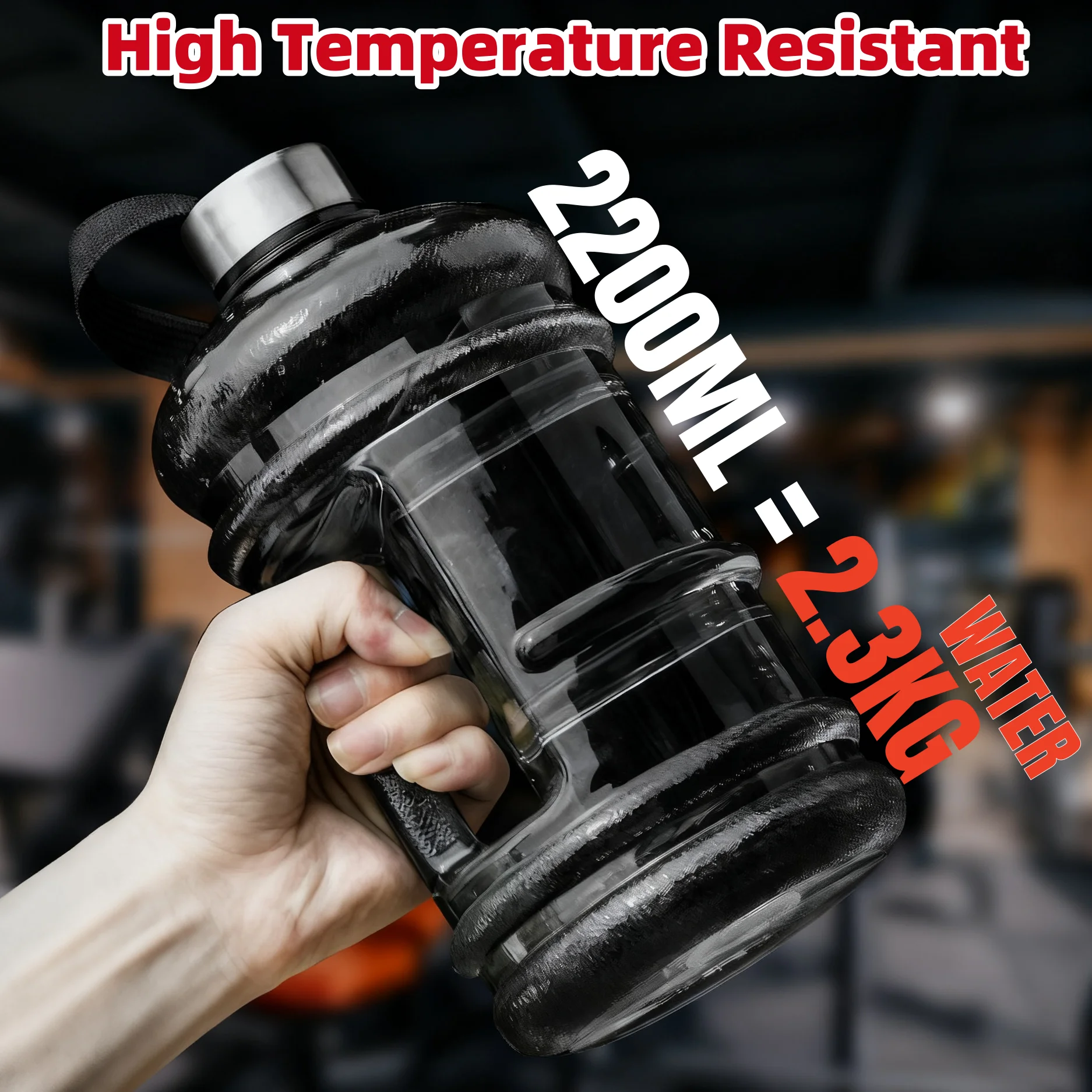 74.5oz سعة كبيرة إبريق ماء رياضي محمول نصف جالون قارورة مانعة للتسرب زجاجة لياقة بدنية للتخييم في صالة الألعاب الرياضية زجاجات مشروبات متينة #1