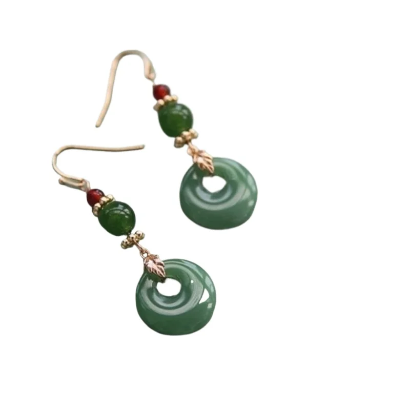 

*Ethnic Chinese Jade Loop Earrings for Women Traditional Luxury Wedding Jewelry Retro Palace Style Ornament Ear Clip Earring Gif