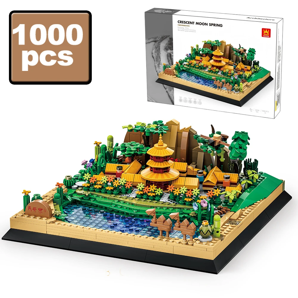 

MOC Chinese Architecture Series Building Blocks City Yueya Spring Dunhuang Gansu Friends Retro Assemble Bricks Toys Kids Gifts