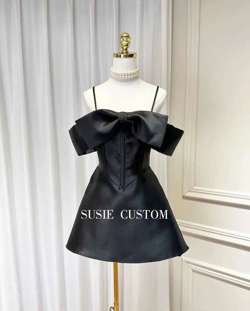 فستان حفلة موسيقية قصير بفيونكة كبيرة للصيف والخريف للنساء بأشرطة مثيرة ورقبة مائلة بدون ظهر للحفلات المسائية باللون الوردي #6