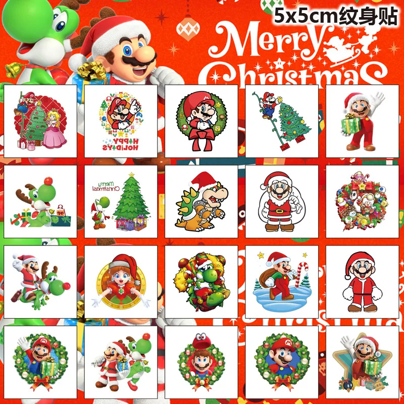 Super Mario Cartoon tatuagem temporária adesivos, tatuagem impermeável para crianças, presente de Natal engraçado para crianças, 20pcs