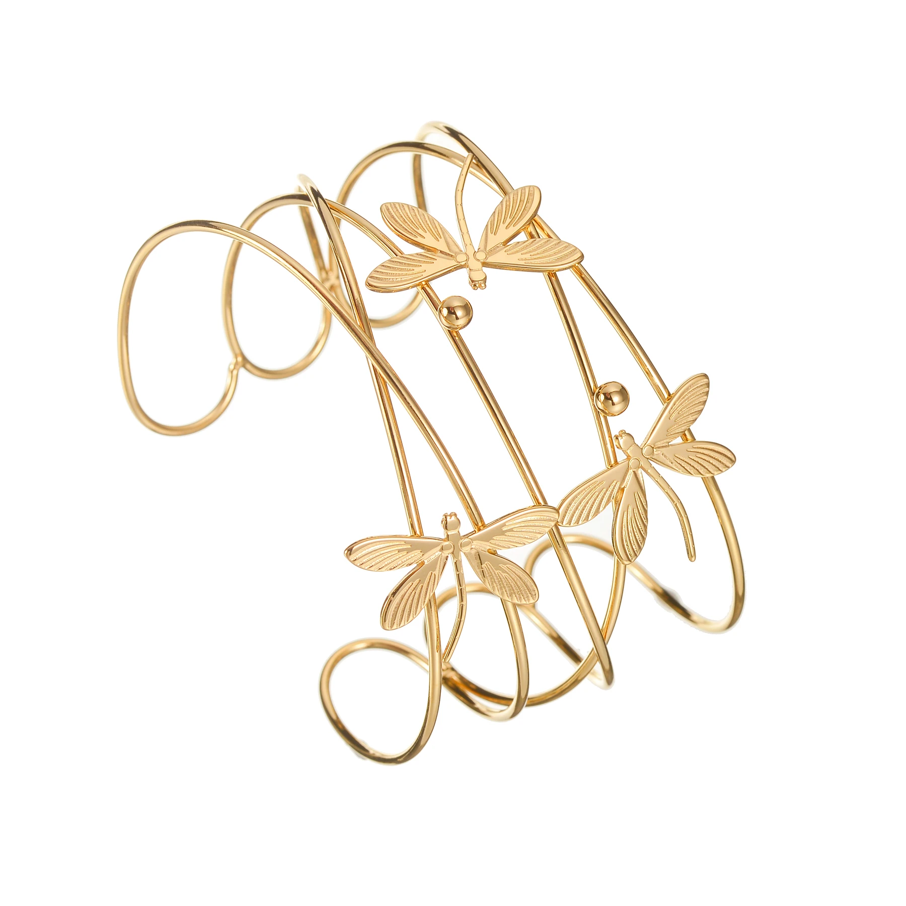 Freeteeme Multi-layer Hollow Dragonfly Bangle for Women Men Stainless Steel Wide Punk Bracelet Gold Color Valentine\'s Day Gift