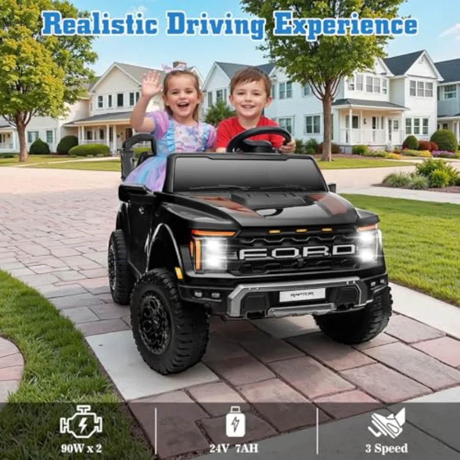 Lizenziertes F-150 Raptor 2-Sitzer-Elektroauto, 24 V, Fahrt auf dem Auto für große Kinder mit ferngesteuertem Kleinkinderauto mit LED-Aufhängung mit 4 Rädern
