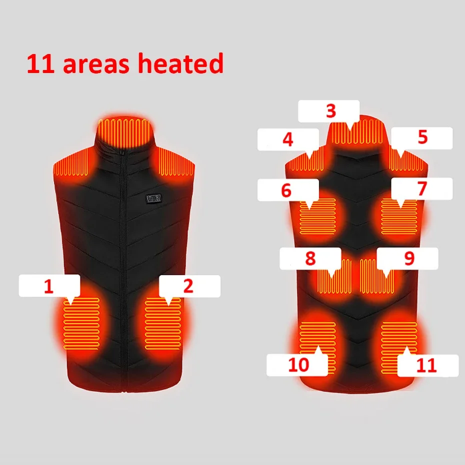 USB Heating Vest Jacket Men Winter Warm Vests Infrared 11 Heating Areas Sleeveless Jacket Electric Heated Vest Male