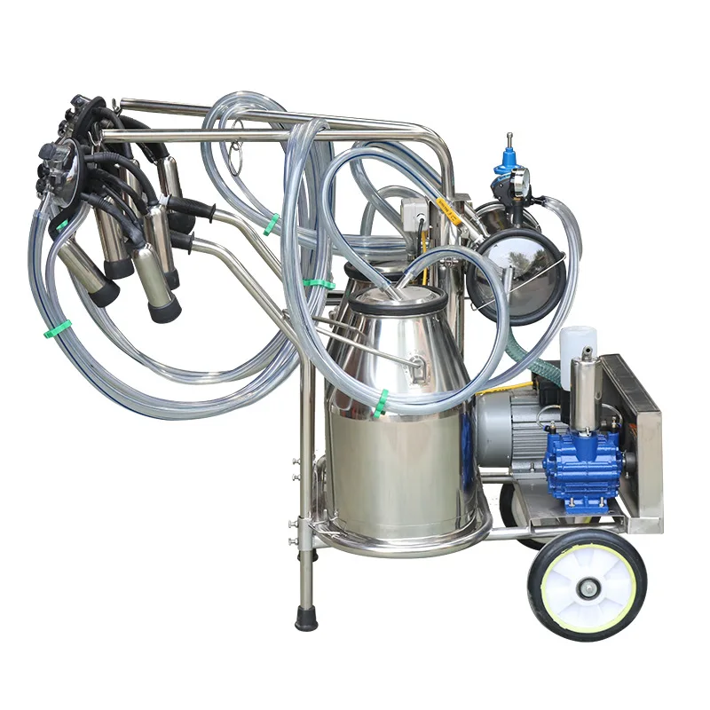 

Double barrel milking machine, stainless steel rack vacuum pump type
