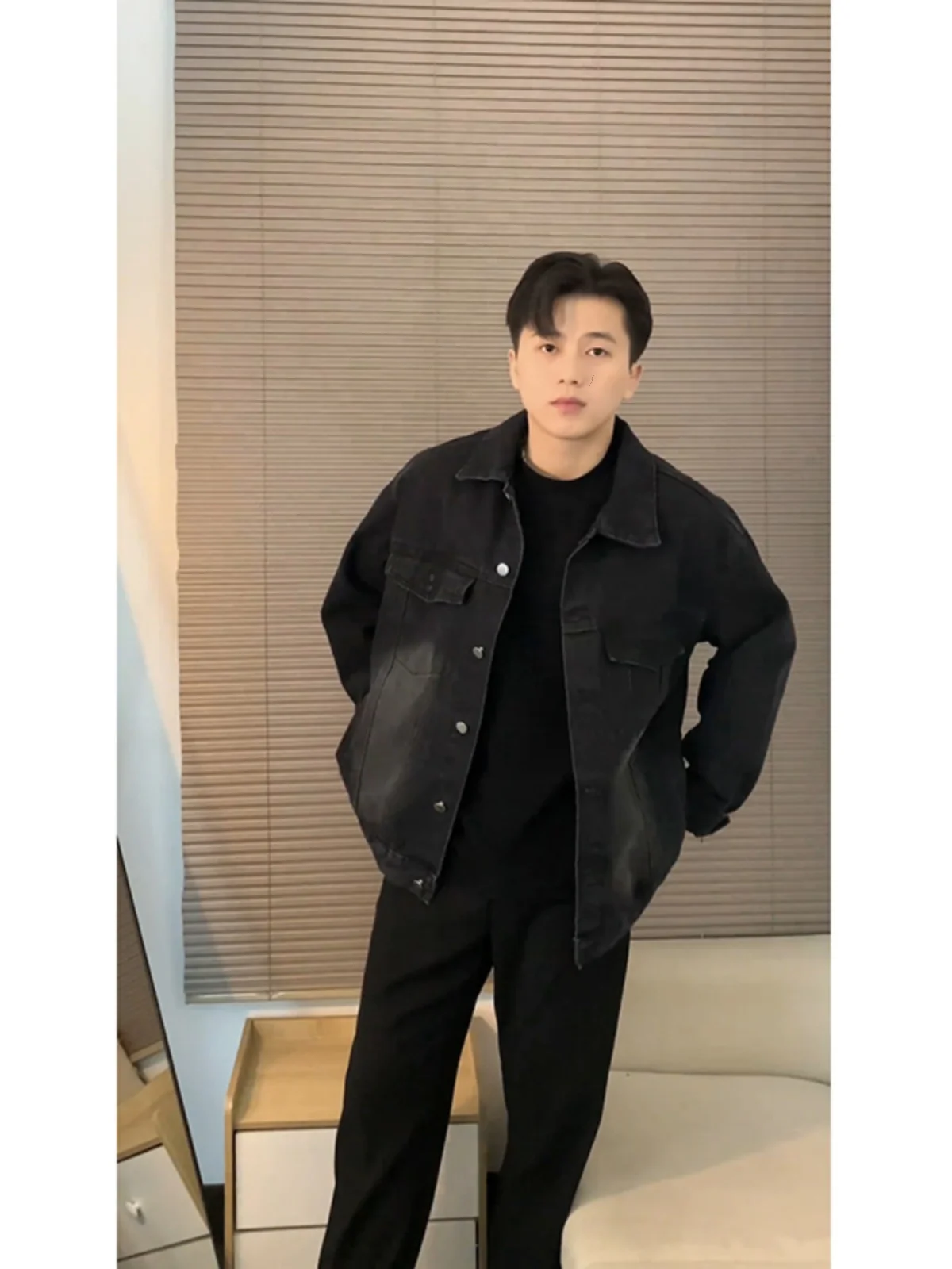 

ey Bla Heavy Du oulder Men's Denim Jaet Trendy Teenage Vintage American Hunting Jaet Loose Fit Spring Outerwear