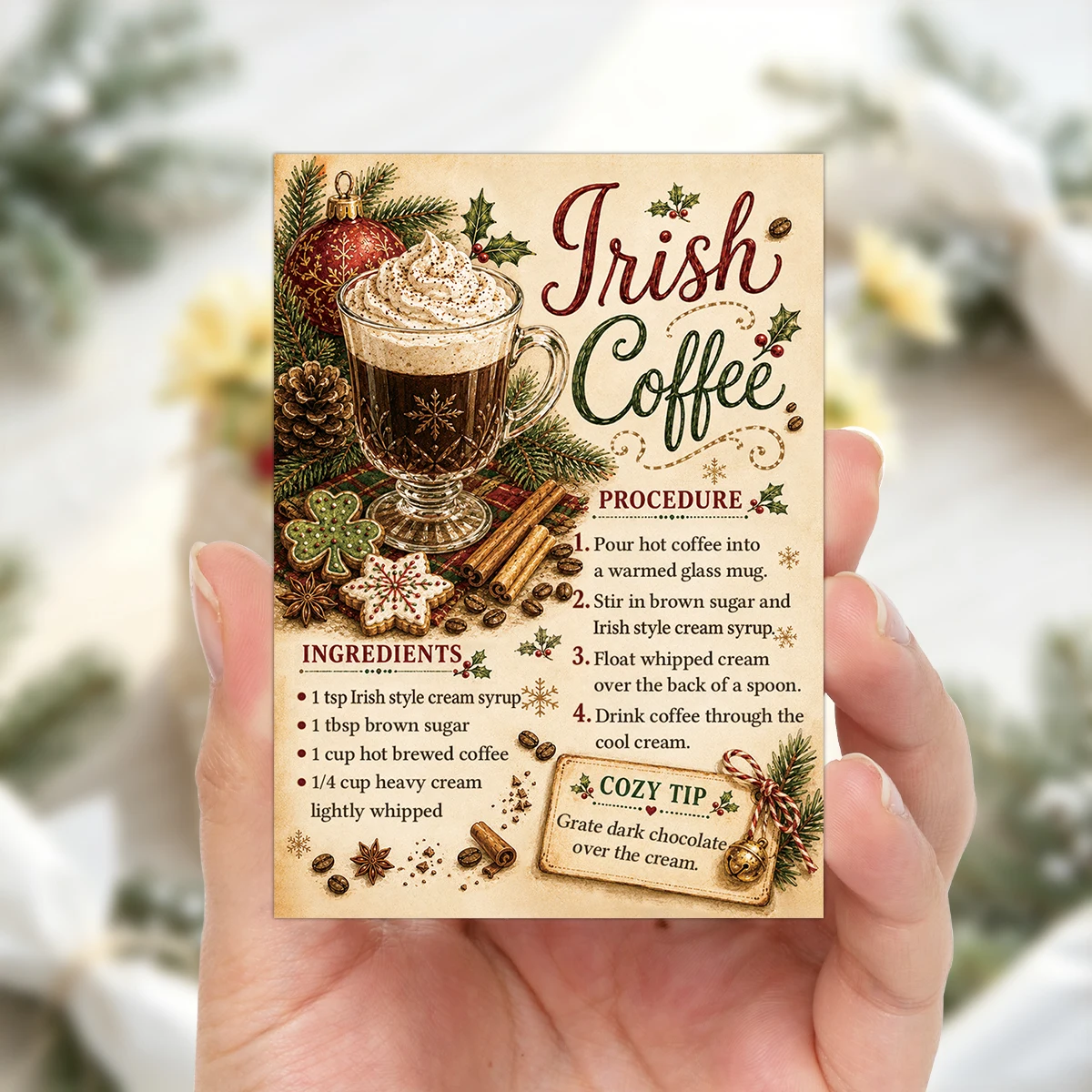 20 Stück Weihnachts-Getränke-Rezeptkarten, Getränke-Zutatenliste/Schritt-für-Schritt-Anleitung, für Küchen- und Kaffeebar-Dekoration, selbstgemachte Geschenke – Detail 5