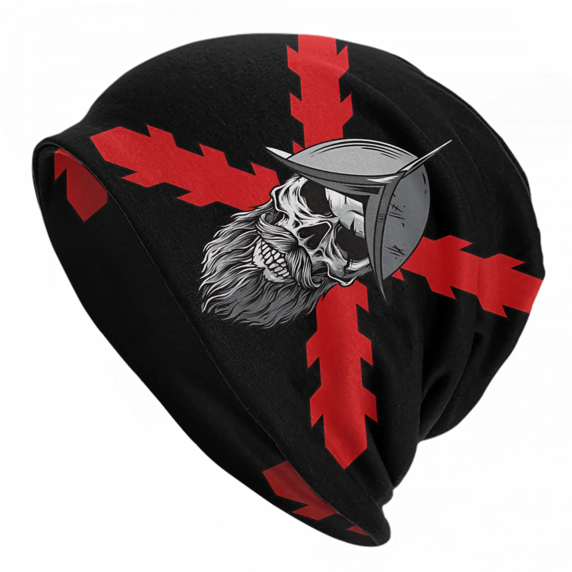 Burgundy Cross Skull Soldier  Cap Spanish Empire  Hip Hop  Skullies Beanies Hat Spring Warm Multifunction Bonnet Hat