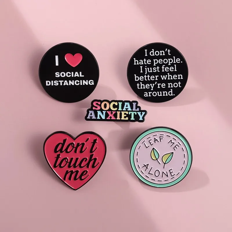 Anti-social Introverts Enamel Pins Custom Social Anxiety Brooches Lapel Badges Cartoon Fun Quotes Jewelry Gift for Kids Friends