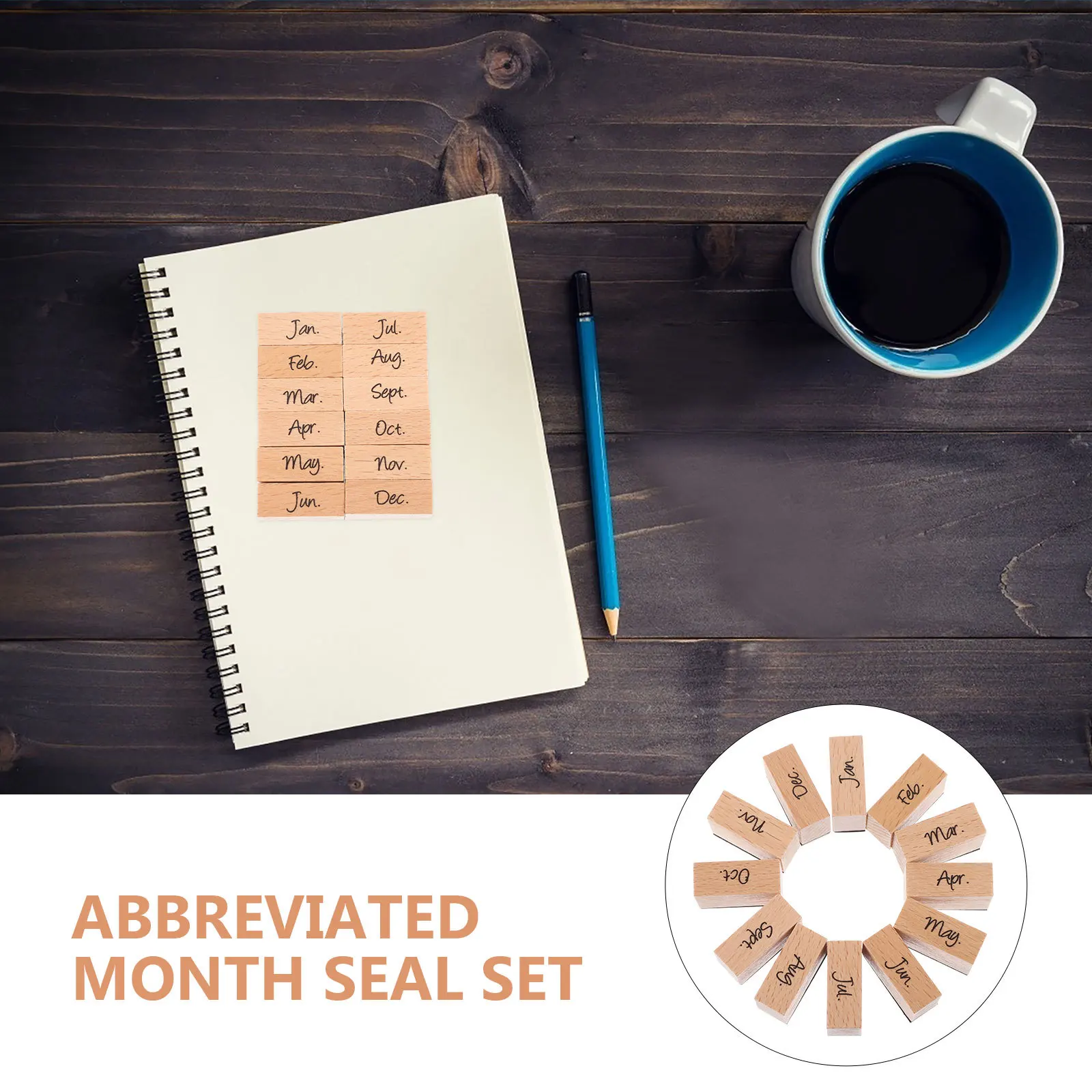 

12Pcs Month Wooden Creative Craft Set for Scrapbooking DIY Planner Decorative Journal