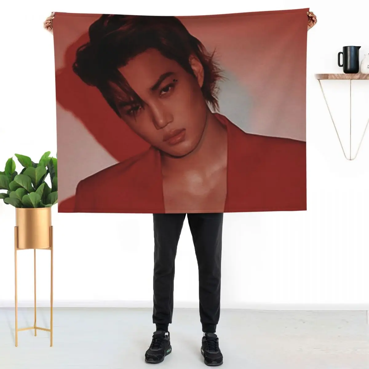 kai (love shot) Throw Blanket Bed linens Soft Plaid Flannels Camping Multi-Purpose Custom Blankets