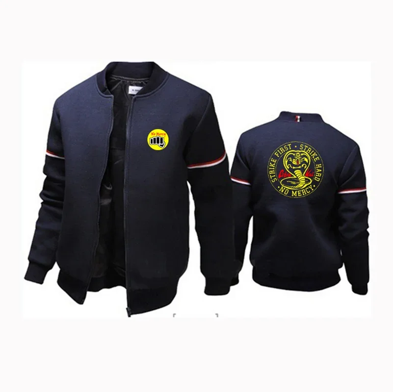 Cobra Kai stampa moda 2024 nuovo uomo tinta unita cotone manica lunga giacca da volo in pile Slim Fit All-Match tuta top