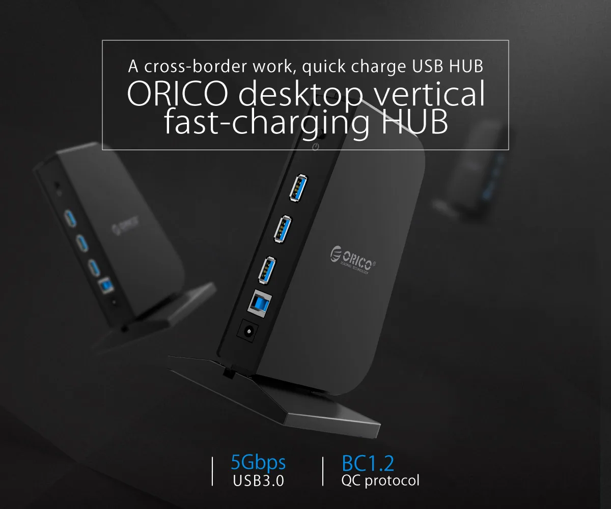 ORICO 7 Ports USB 3.0 HUB Super Speed 5Gbps QC Protocol BC1.2 Charging HUB Splitter For Desktop Computer Peripherals Black