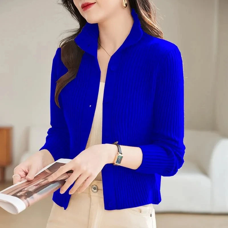 Knitted Cardigan Jacket Women Clothing Spring Winter 2024 New Style Half High Collar Outerwear Sweater Female Casual Ladies Tops