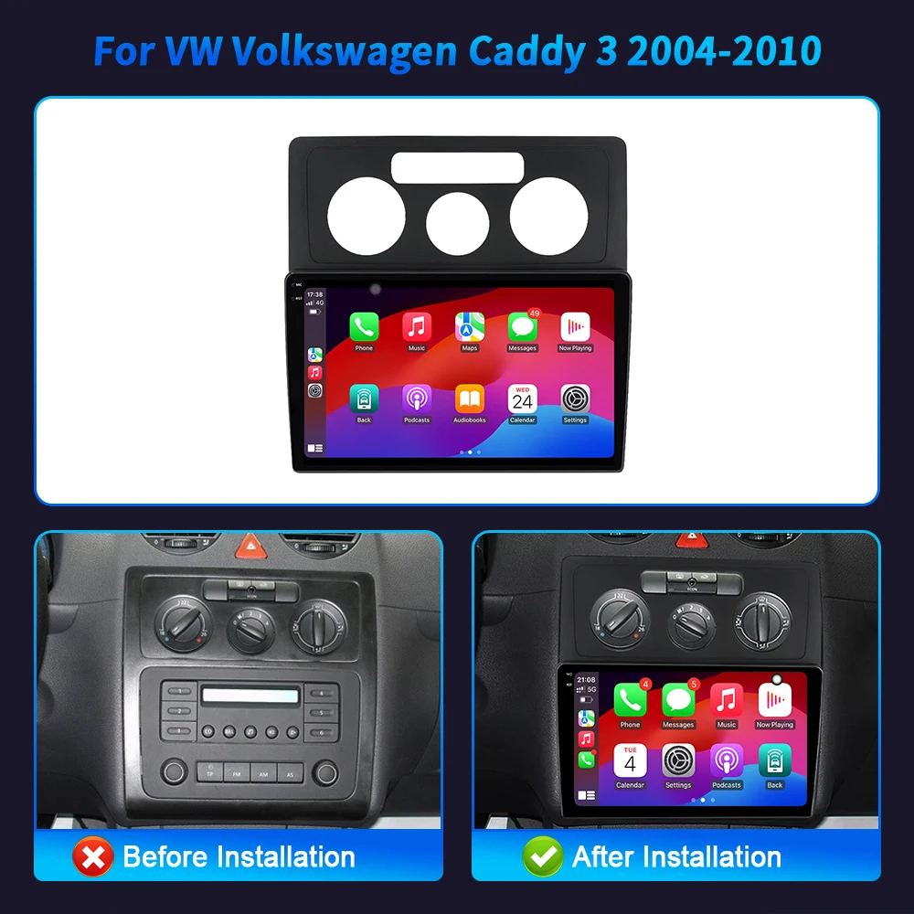 10 inch Car Radio For VW Volkswagen Caddy 3 2004-2010 BT Carplay Android 16 Multimedia Navigation Head Unit 2K QLED Screen