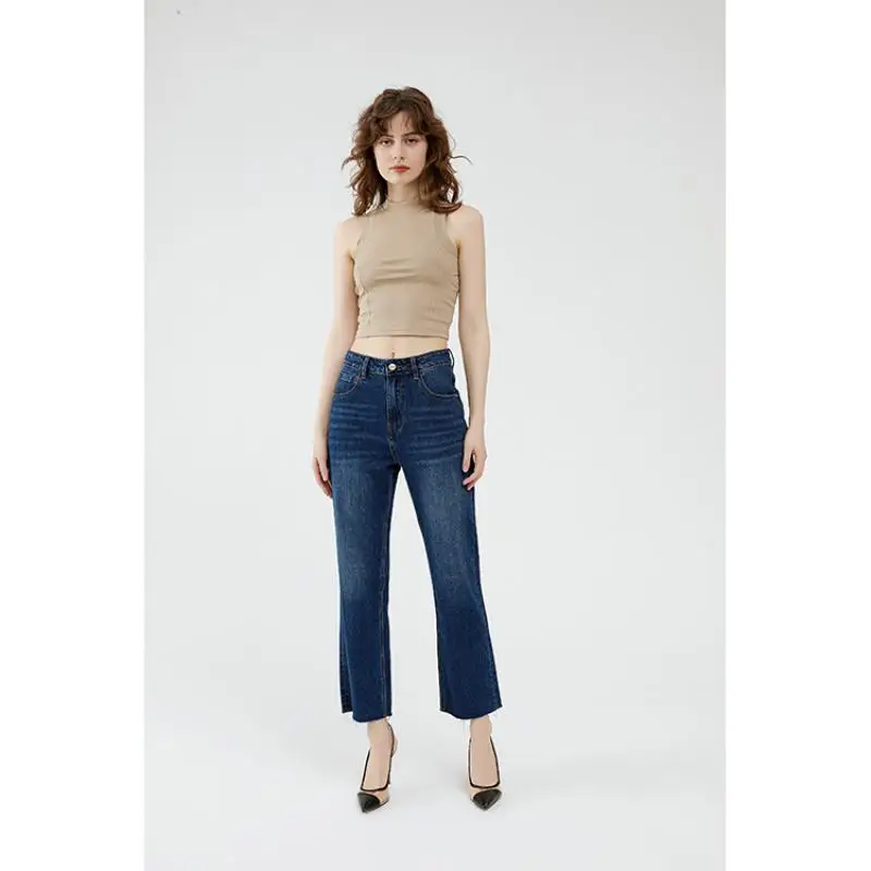 Maxdutti French High Waist Jeans Imported From Türkiye Cotton Fringed Jeans For Commuter Woman Clothes Women's Denim Pants Woman