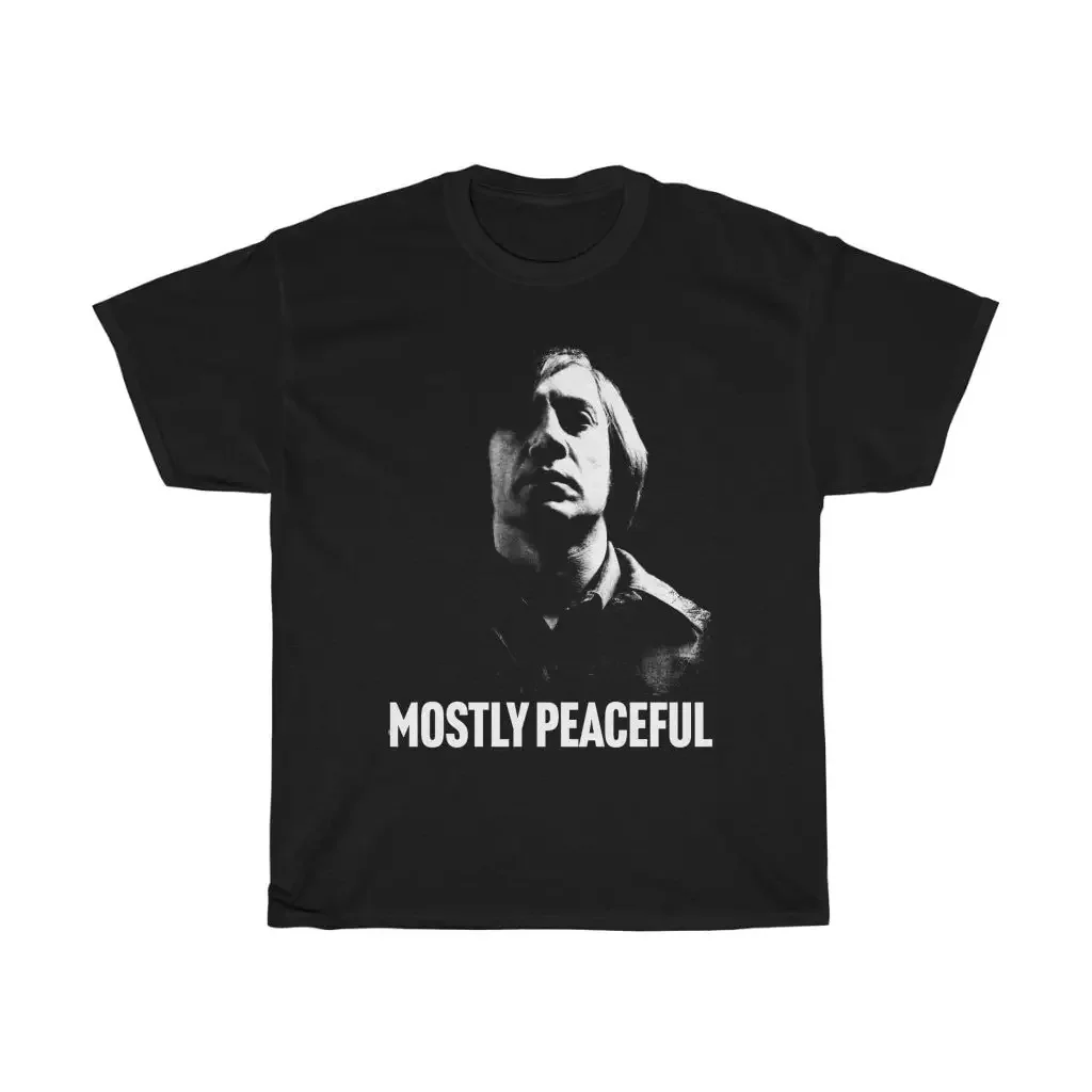 T-shirt unisexe en coton RapCotton, Anton Chigurh, Mostly Peaceful, No Country for Old Men