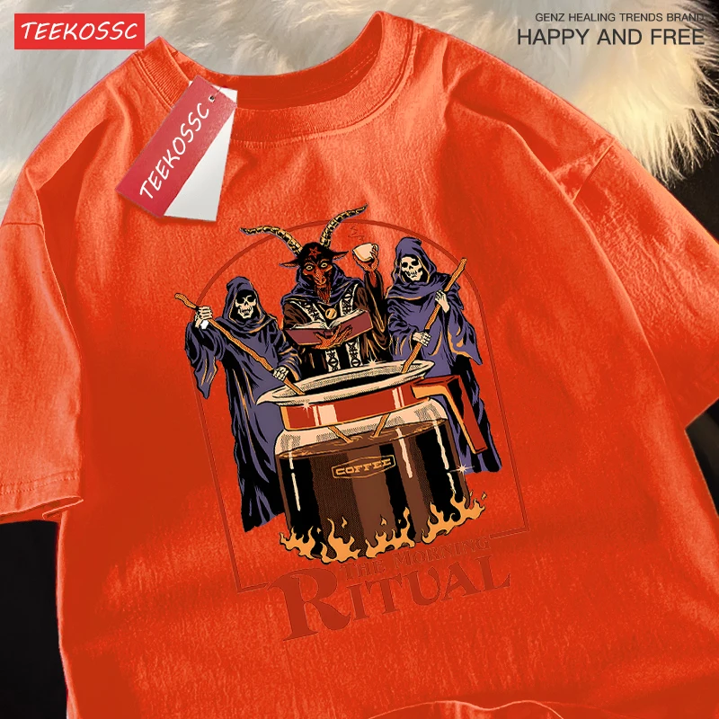 サンゴマ・ザ・モーニング・リチュアルプリント レディース サマーTシャツ Y2K カジュアルトップス コットン トレンドTシャツ ヒップホップ クルーネック ユニセックス服