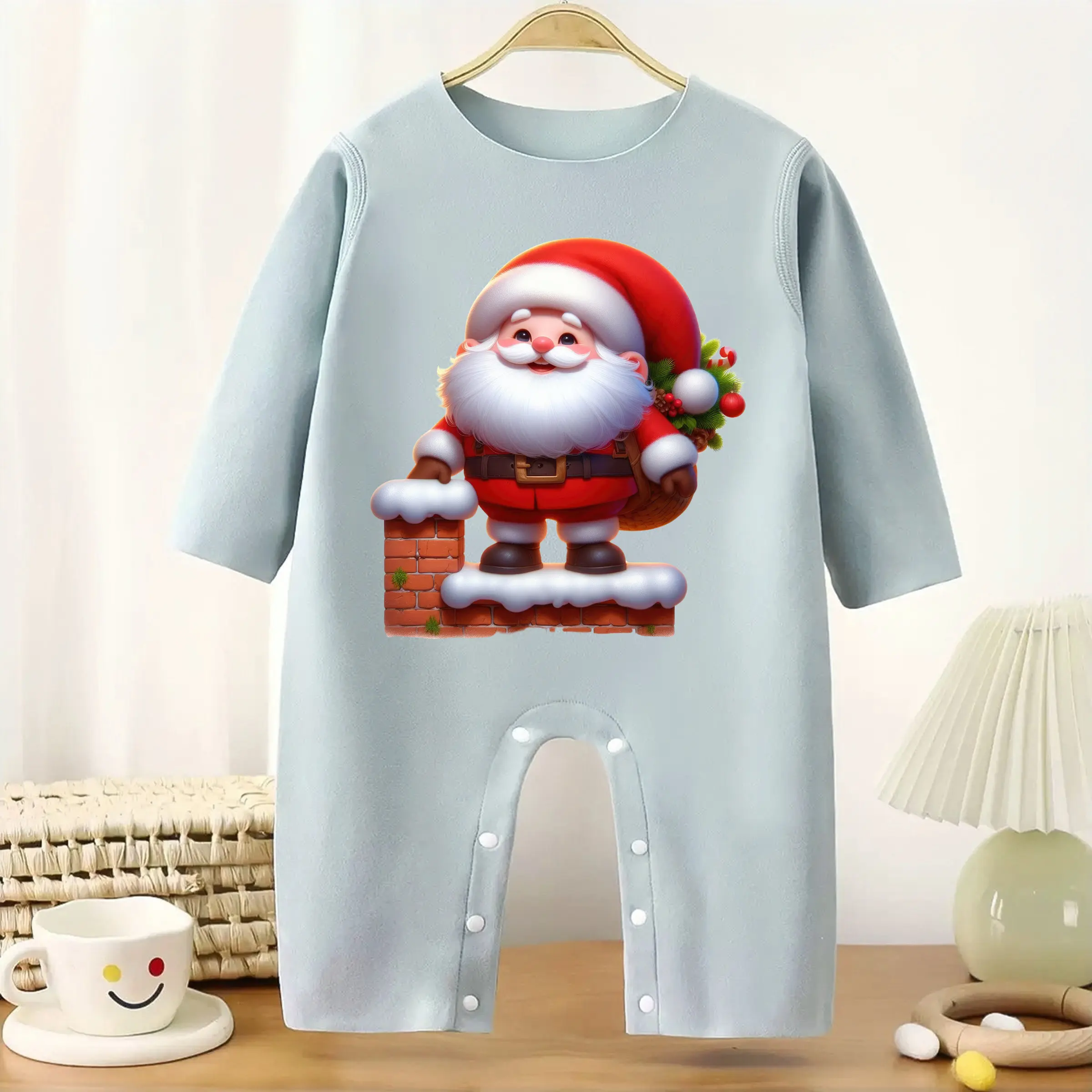 MINISO Santa Claus First Christmas Baby Thickened Jumpsuit Infant Longsleeve Creeper Keep Warm for Height 60-90CM Baby Cloth